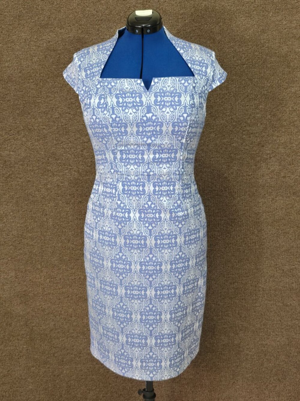 Adrianna Papell Blue Silver Floral Jacquard Cocktail Dress Women’s 8